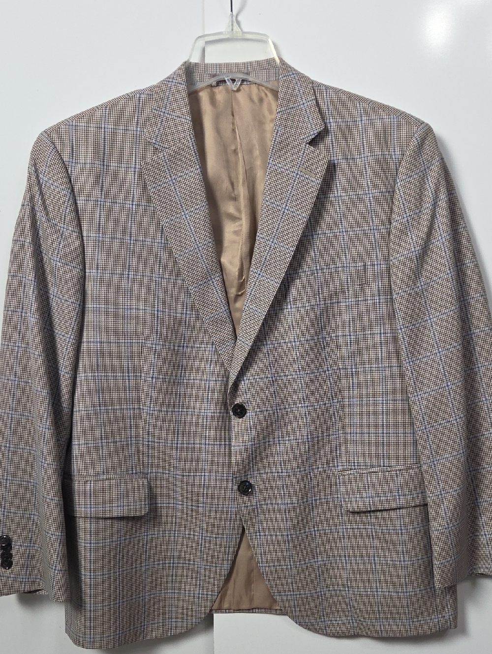Peter Millar Men's Plaid Two-Button Blazer - Beige Blue Windowpane 100% Wool 44S